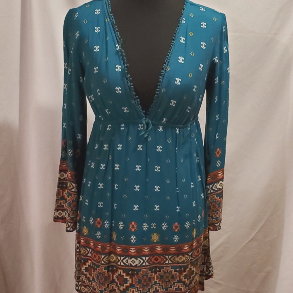 EXHILERATION BOHO, TUNIC TOP. BLUE DRESS OR TOP,